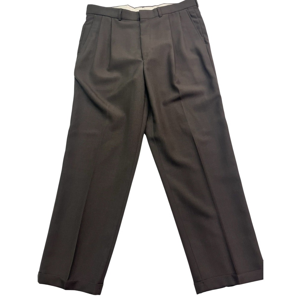 vtg Olive Green 36x30 Dress Suit Pants Trousers Pleated Cuffed High Waist USA‎